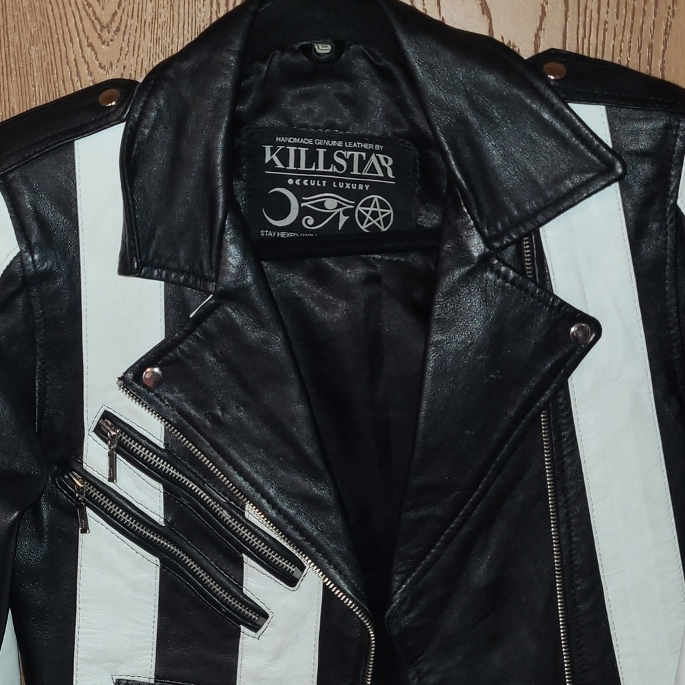 Killstar Black & White Real Leather Jacket - Picture 2 of 11